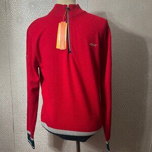 Louis Castel Mens Red Mock Neck Long Sleeve Wool Pullover Sweater Size 100 US M